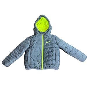 Nike Boys Puffer Coat Toddler Size 2T Gray Yellow Athletic Winter Coat Jacket